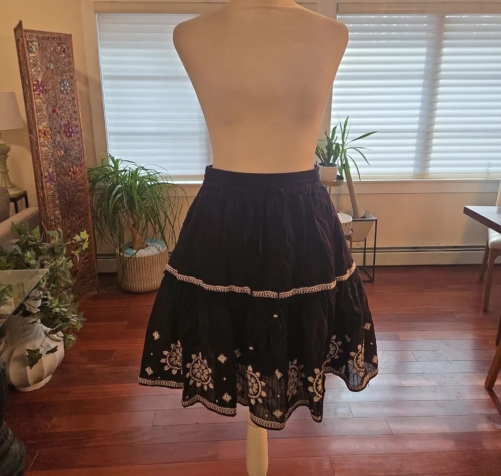 Kate Spade Mosaic Embroidered Boho Fairycore Black White Skirt XL Womens